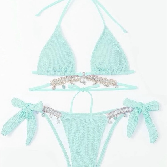 Shein Light Blue Bikini with Gold Charmed Chain - Picture 2 of 7